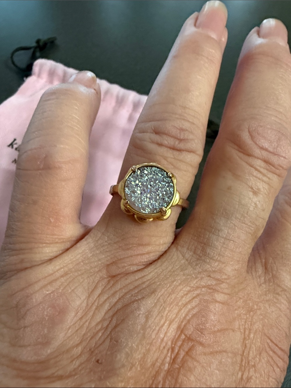 kate spade Gold Tone Pavé Crystal Ring with Pink Pouch - Picture 4 of 5